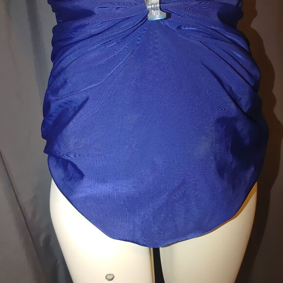 One-Piece XL Swimsuit Navy Blue Halter Top Tummy Control  Polyester Spandex - Picture 5 of 6